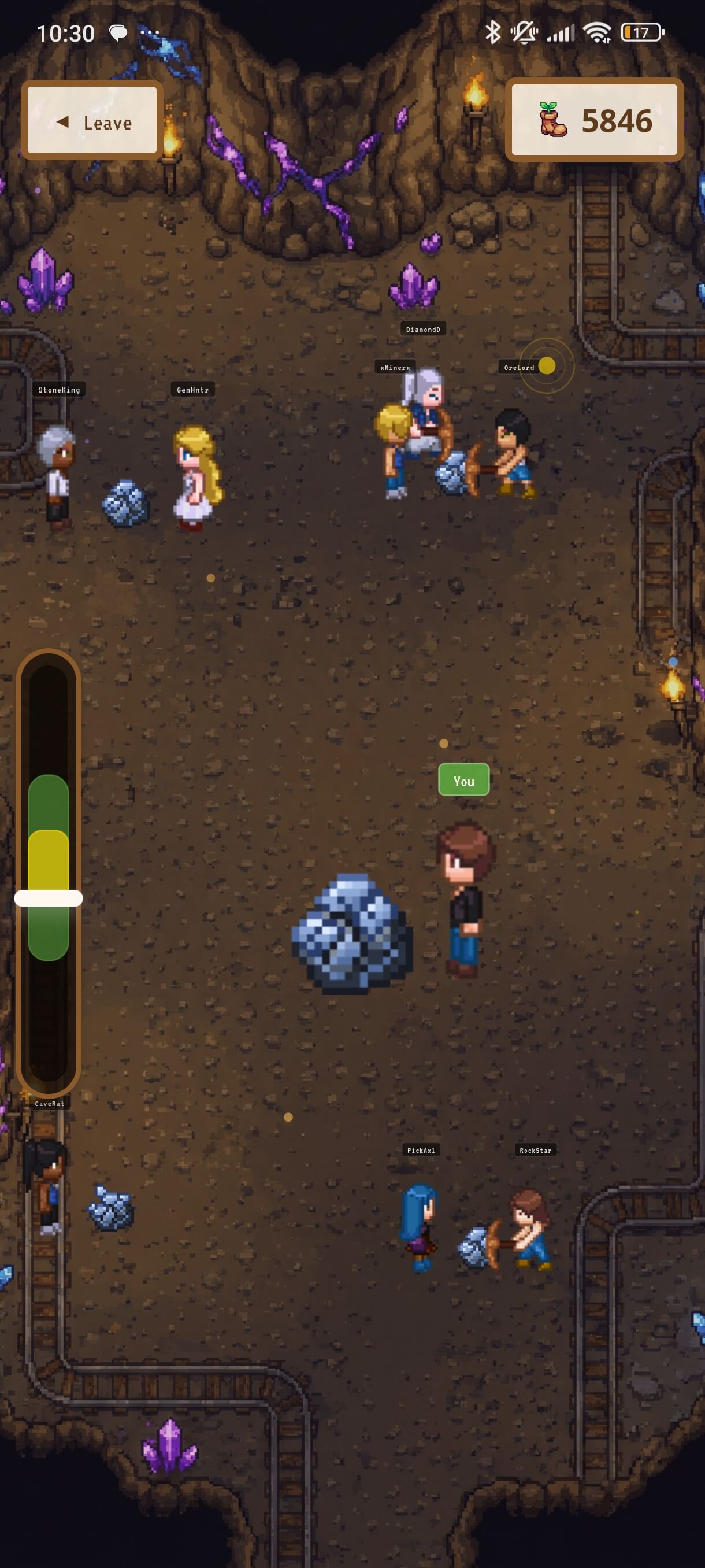 The mining minigame - charge your pickaxe and aim for the sweet spot